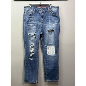 Standards & Practices Jeans Womens 18 Blue High Rise Distressed Patched Straight